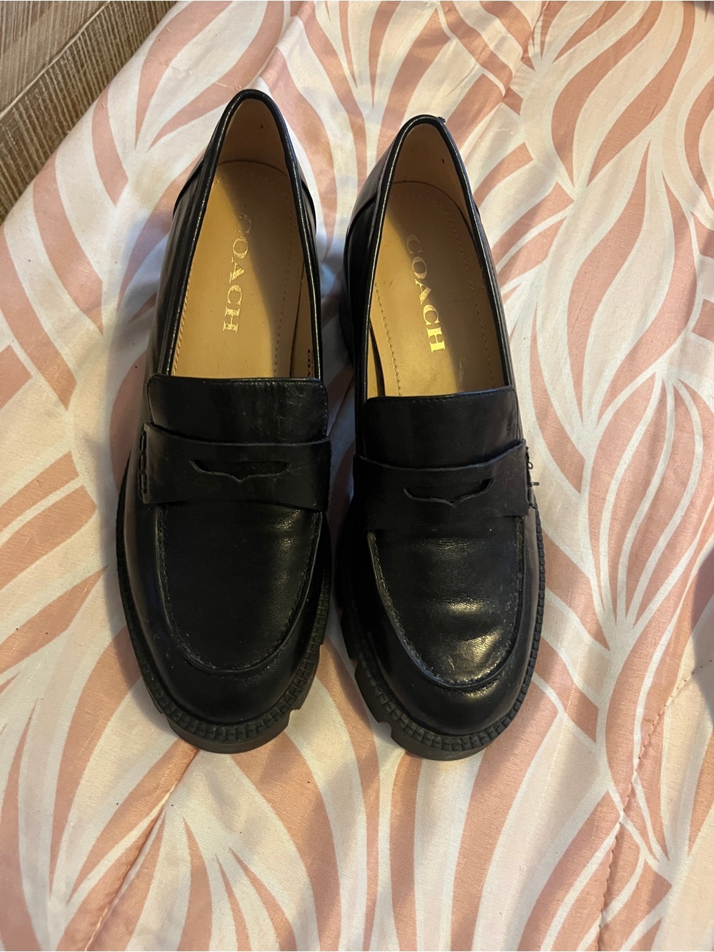 Coach Cora Black Leather Penny Loafers